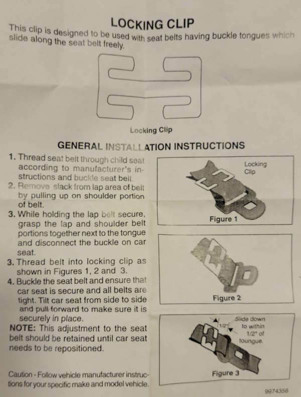 Car seat locking clip instruction sheet