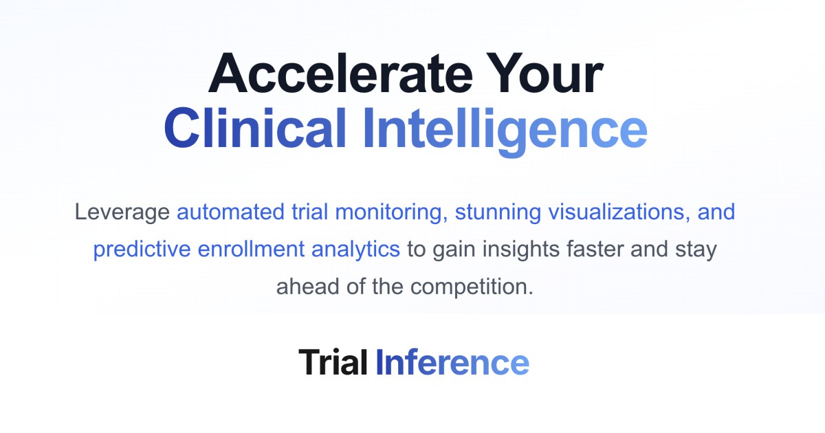 Trial Inference - Replace protracted ClinicalTrials.gov research with rapid, actionable insights. Leverage automated trial monitoring, stunning visualizations, and predictive enrollment analytics to gain insights faster and stay ahead of the competition.